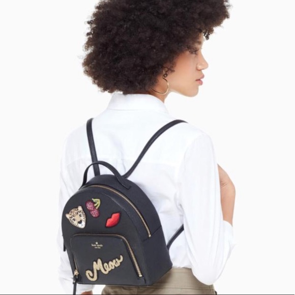 Kate Spade Run Wild Embellished Leopard Meow Tomi Small Leather Black Backpack